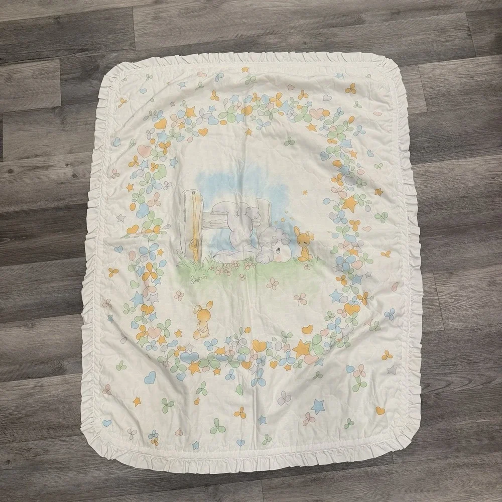 Vintage Precious Moments Sam B Bunny Lamb Handmade Baby Crib Quilt 36x47